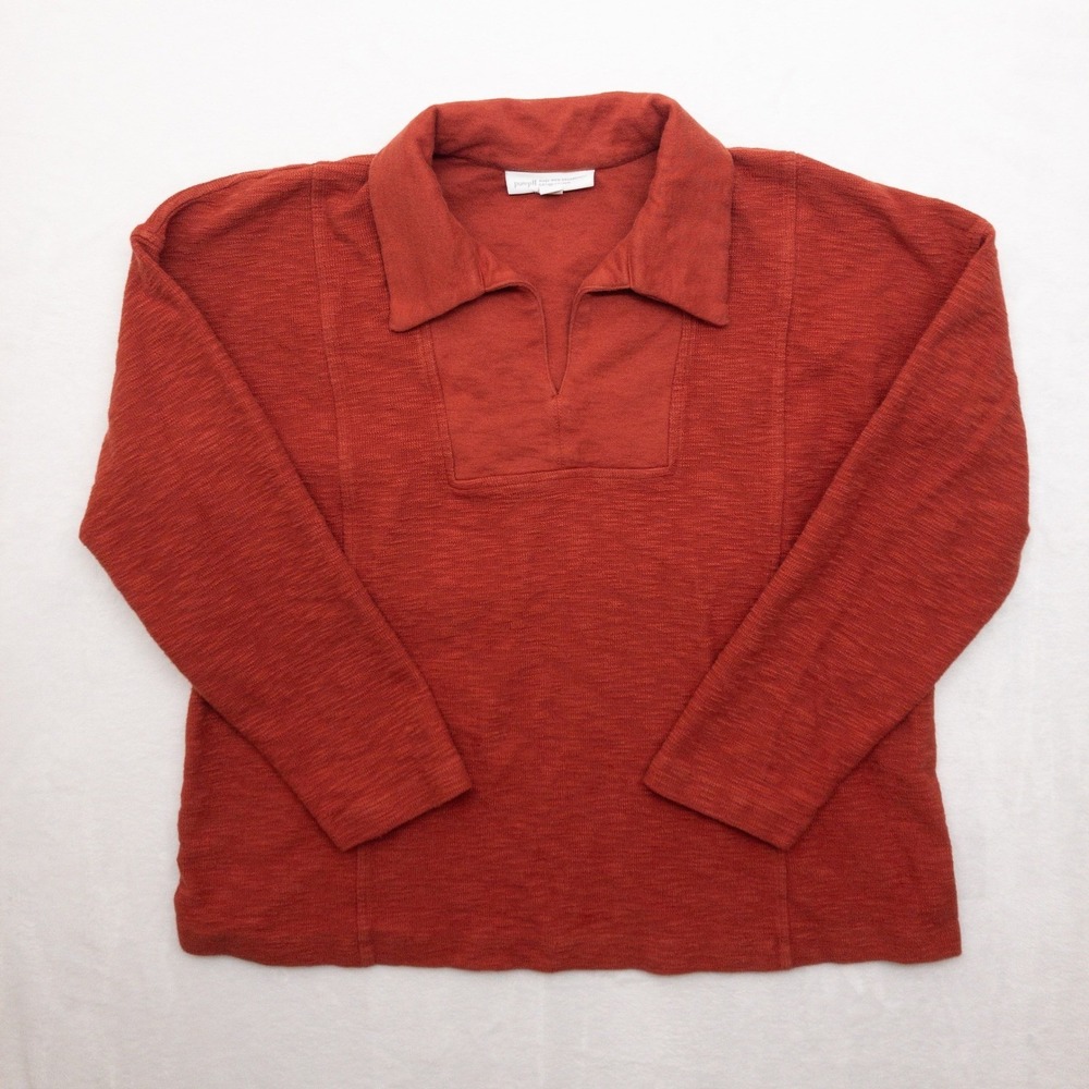 Pure Jill Polo Top Womens Medium Orange Organic Cotton Slub Sustainable